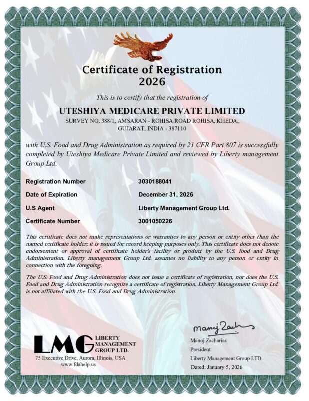US FDA Facility Registration Certificate 2026