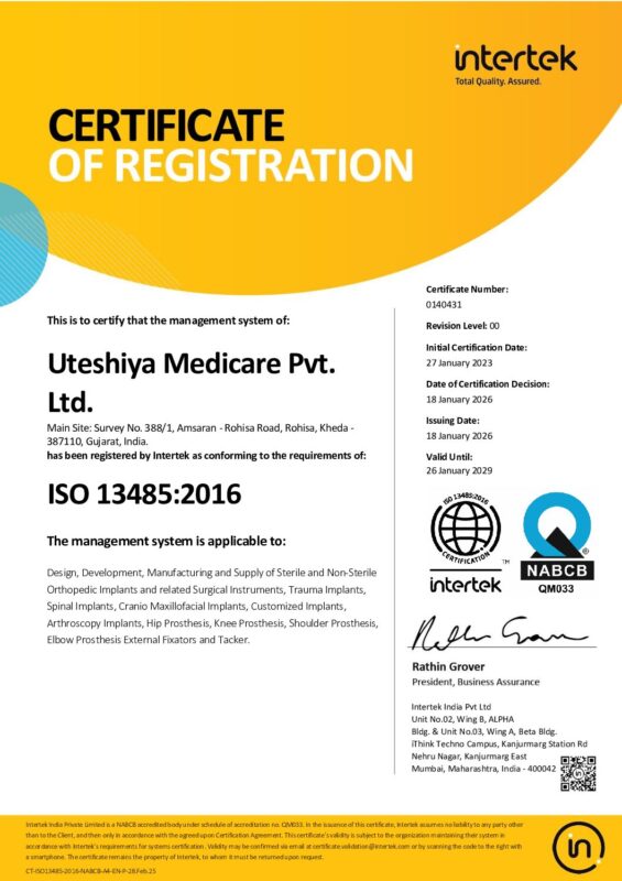 ISO 13485:2016 Certification Document - Medical Devices Quality System