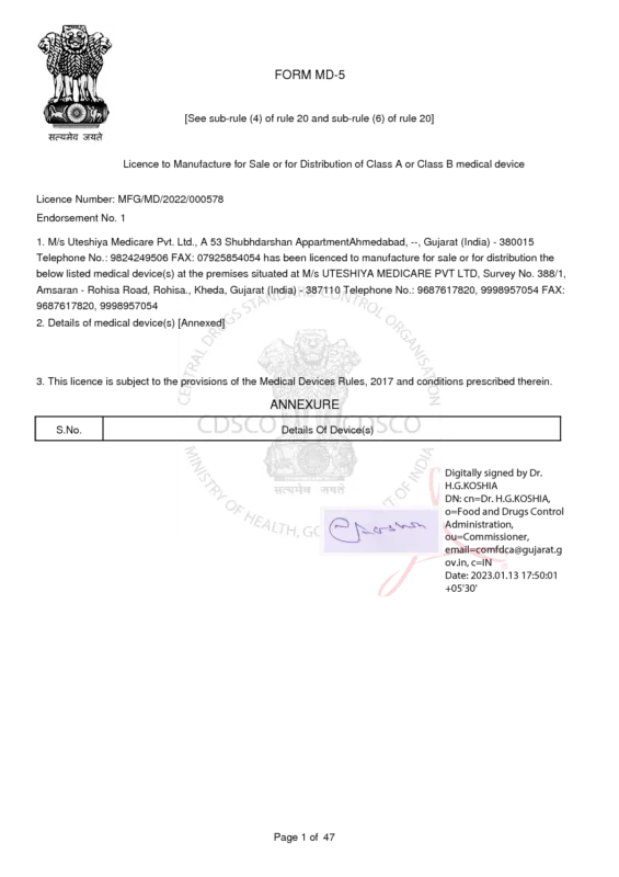Regulatory Manufacturing License Endorsement Document